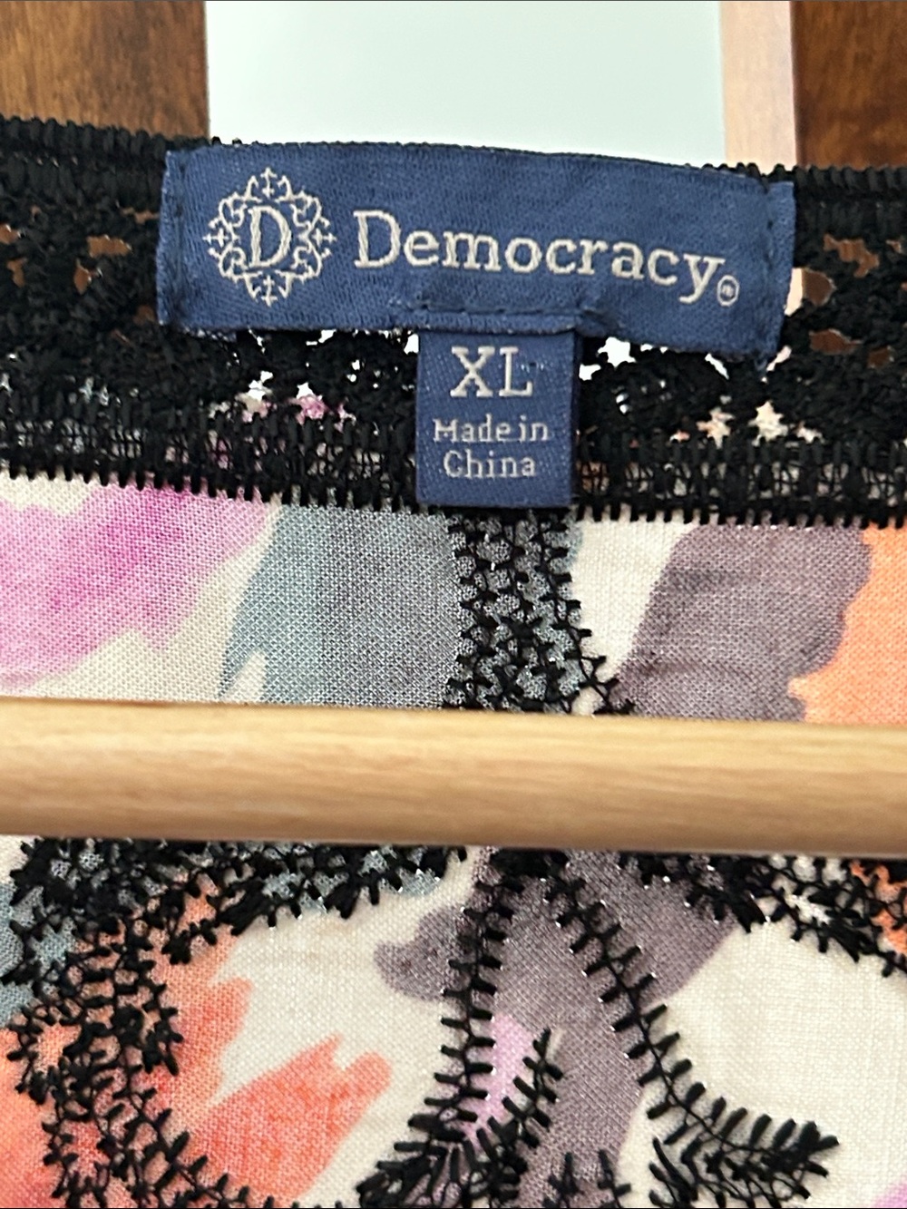 Democracy Floral V-Neck Tunic with Black Crochet Trim in Purple, Orange & Green - Picture 2 of 16